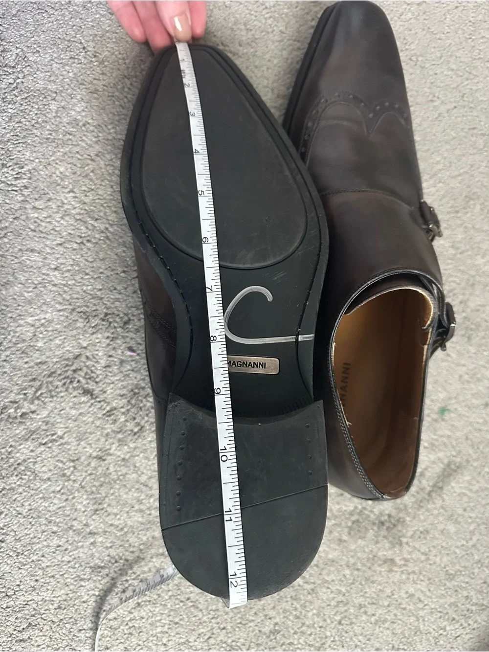 Magnanni Brown Leather Double Monk Strap Wingtip Oxford Shoes Men’s 9.5